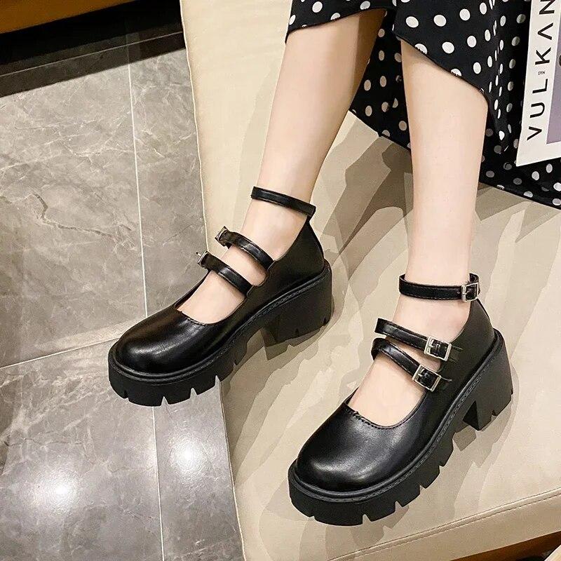 Sapatos femininos clássicos mary janes fivela cinta salto alto dedo do pé redondo sapatos oxford para mulheres bombas de plataforma sólida plus size