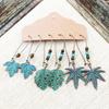 3Pairs Women Hollow Leaf Teardrop Round Dangle Ear Stud Hook Earrings Jewelry