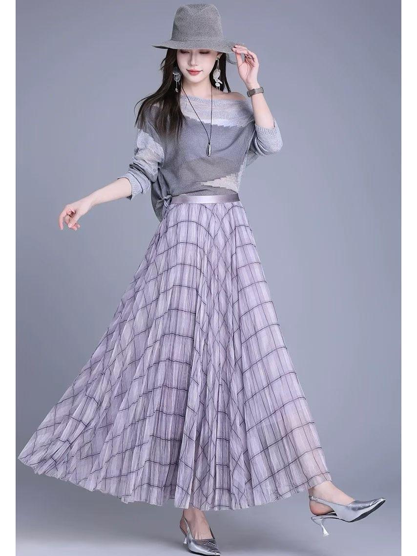 

Женская уникальная ретро клетчатая плиссированная юбка-сетка А-силуэта с высокой талией One Size фиолетовый