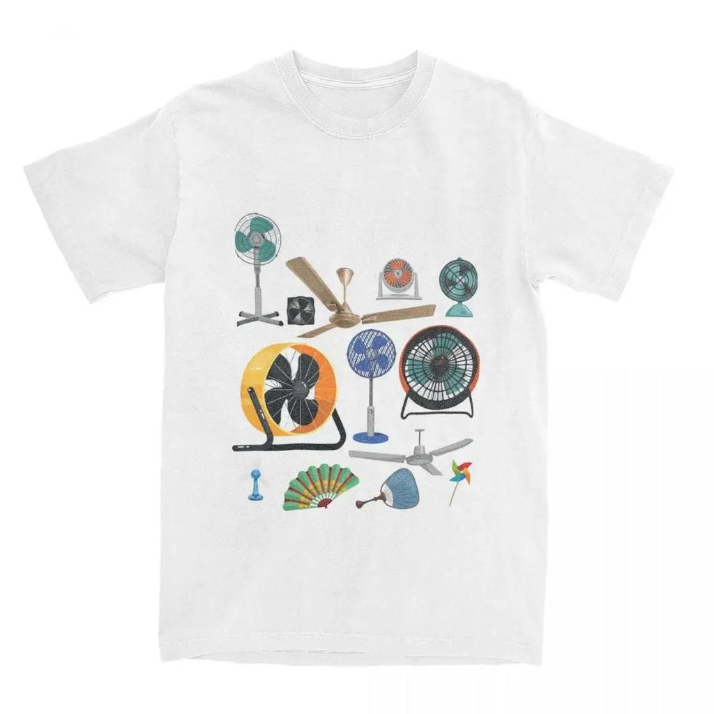 Fun Art T-shirts Novelty Short-Sleeved Crew Neck T-shirts for Hot Weather Cooling Fan and Air Conditioning Design