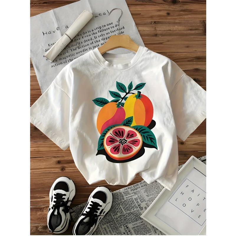 

Women S Cute Citrus Graphic T-Shirt - White Tee with Orange & Lemon Design, Lightweight Everyday Summer Top for Streetwear, S белый
