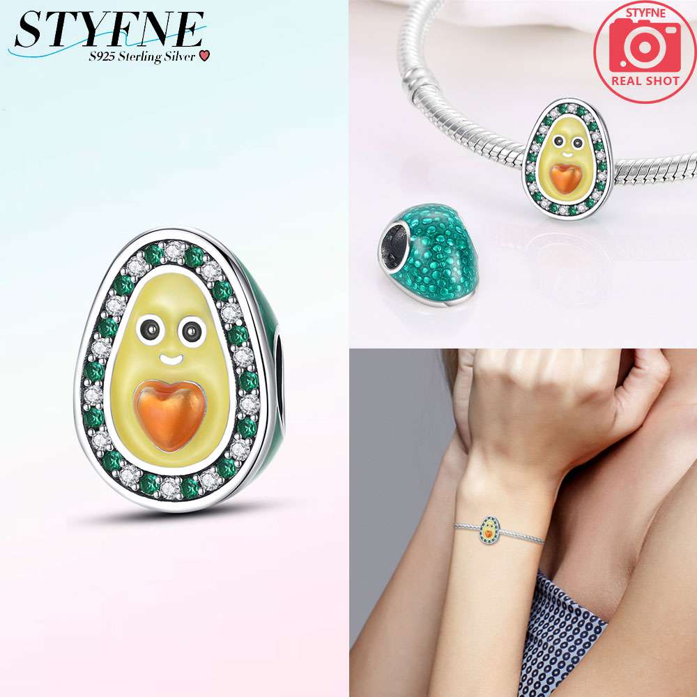 925 Silver Fruit Charms Pendants Strawberry Cherry Apple Avocado DIY Bead Fit Bracelet Jewelry Fine Gift for Her