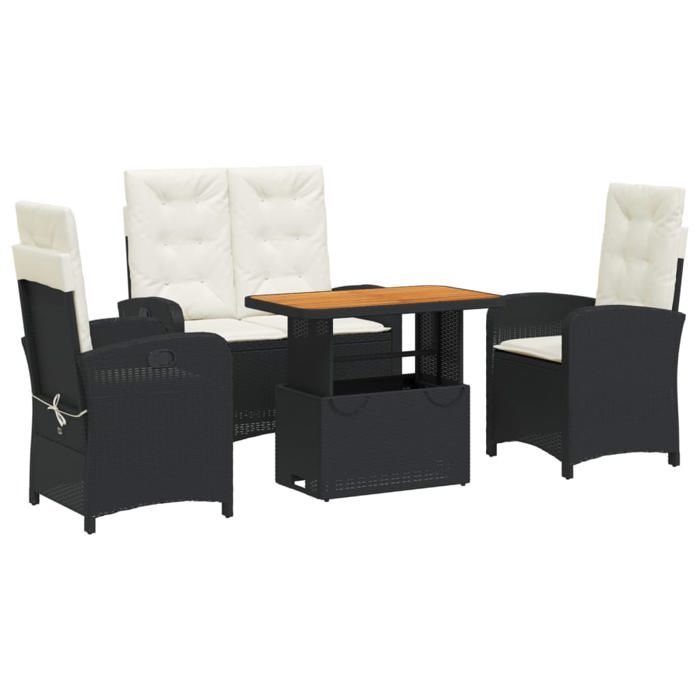 VidaXL Ensemble à Manger de Jardin avec Coussins 4 pcs, Table de Terrasse, Meubles de Patio, Mobilier d'Extérieur, Noir 3277323
