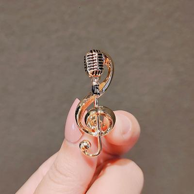 Broche de Micrófono Metálico Personalizado para Mujer Broche de Alta Gama y a la Moda Notas Elegantes y Creativas
