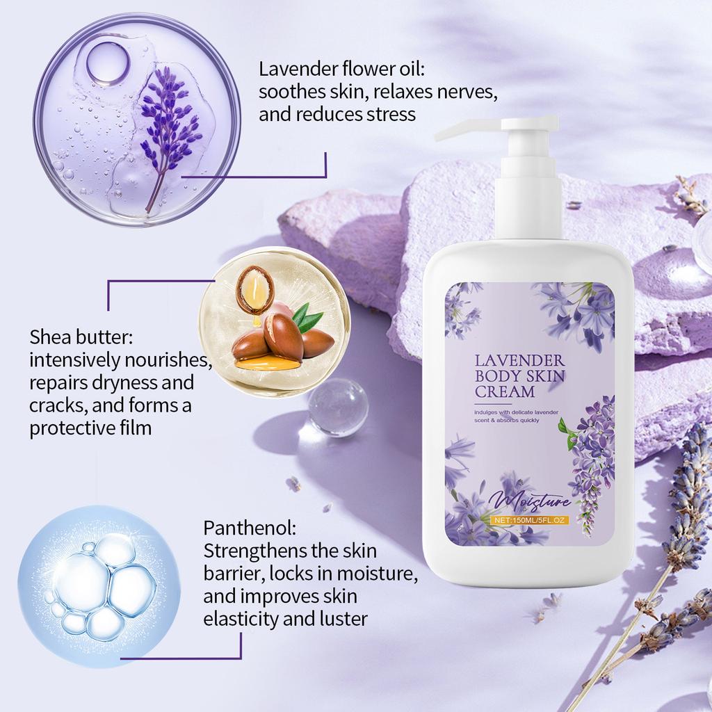 Lavendel fuktighetsgivende kroppslotion 150 ml fuktighetsgivende, pleiende og lysnende kroppshud Aromatisk kroppslotion