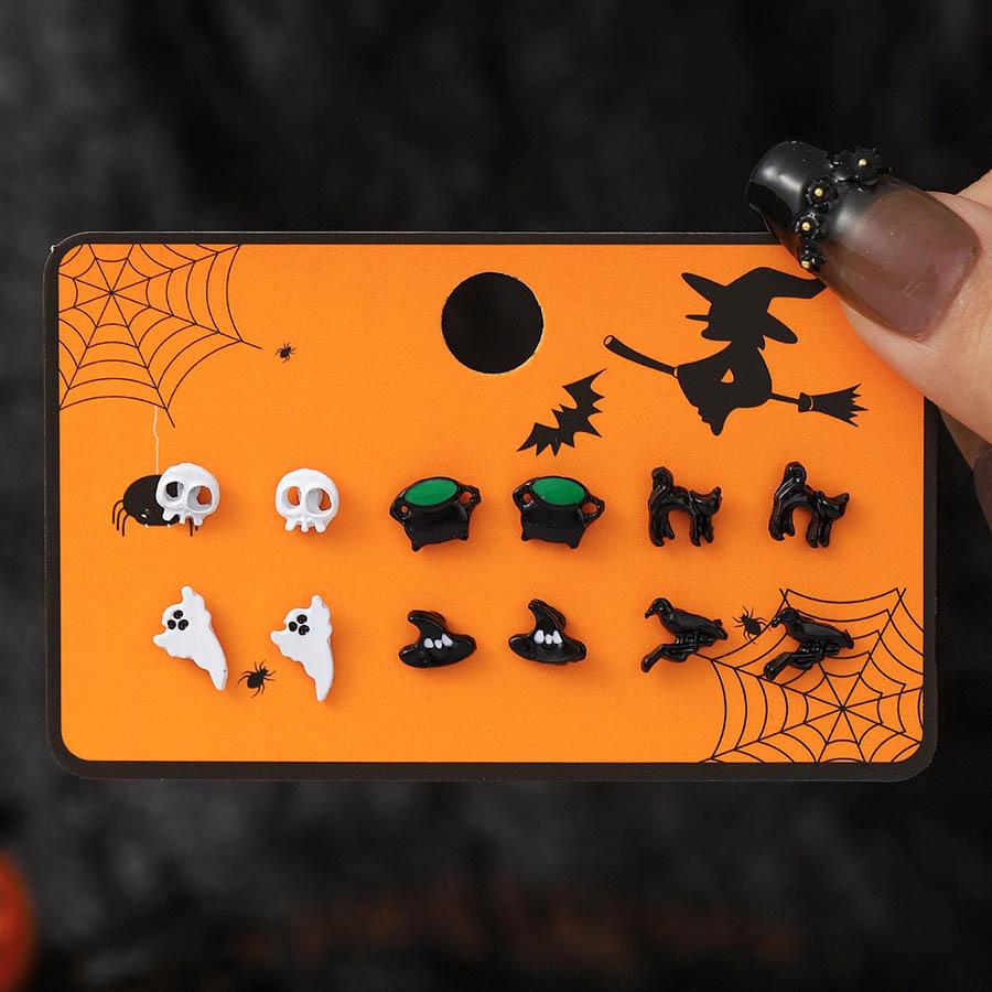 

Noter New Ladies Halloween Earrings Economic Ear Ring Set 6 Pairs Per Pack Wacky Ghost Skull Pumpkin Spider Stud Orejeras Black