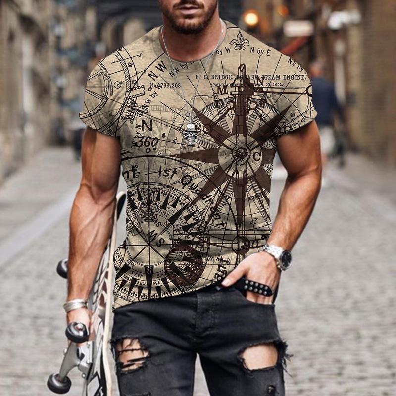 Summer New Men's Fashion T-shirt Harajuku 3D Printing Casual Sports T-shirt Round Neck Retro Short-sleeved Oversize Top Tees