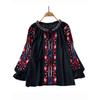Ethnic Style Retro Embroider Tops Women's Clothing 2024 Summer New Arrival Loose Lace-up Slim Fit Slimming Puff Sleeve Shirt