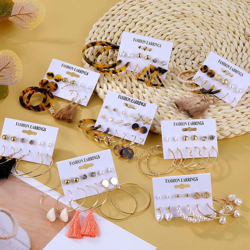Women's Earrings Set Tassel Resin Earrings for Women Bohemian Fashion Jewelry Geometric Vintage Hoop Earings