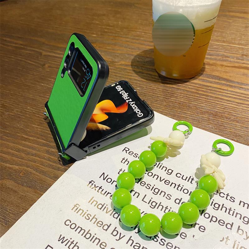 Cute 3d Face Beads Bracelet Hinge Protector Full Protection Phone Cover For Samsung Galaxy Z Flip 4 3 Case Crossbody Lanyard