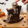 Spooky Bookshelf Ornament Halloween Rocking Chair Ghost/Skeleton Ornament, Wooden Desktop Decoration, Dynamic Skeleton Reader Decor Ghost Figurine for