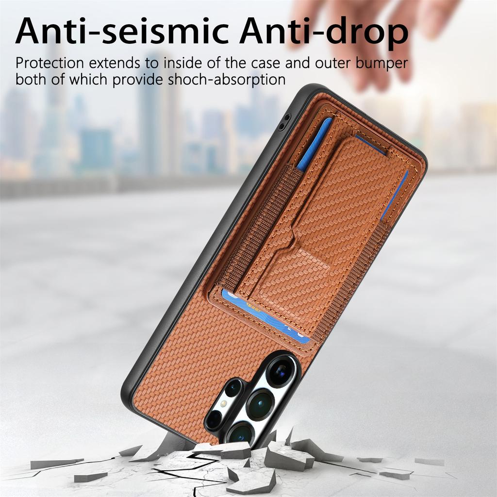 Luxury Carbon Fiber Pattern Vertical Card Solt Holder Wallet Leather Case For Samsung S25 Ultra S24 Plus S23 A17 A07 Stand Cover