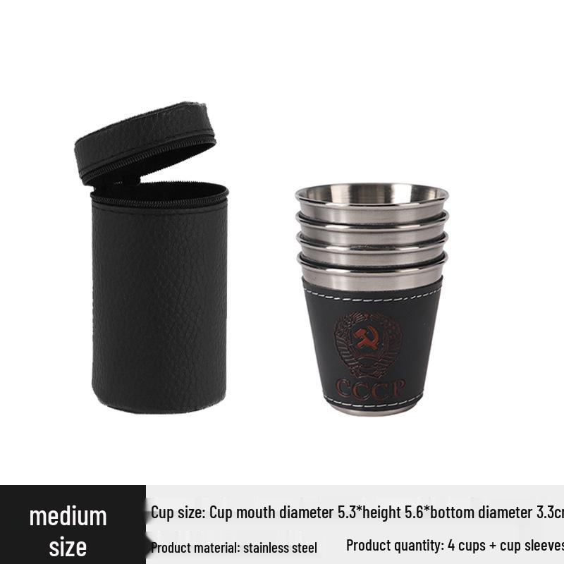 Přenosná sada nerezových sklenic na víno s koženým pouzdrem - Ideální pro cestování a venkovní použití