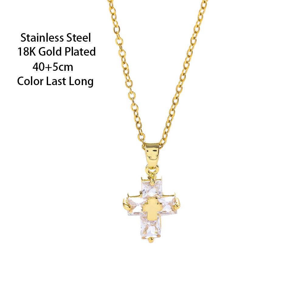 Sparkly Zircon Crystal Cross Pendant Necklaces For Women Trendy Female Stainless Steel Neck Chain Jewelry Girls Party Gift