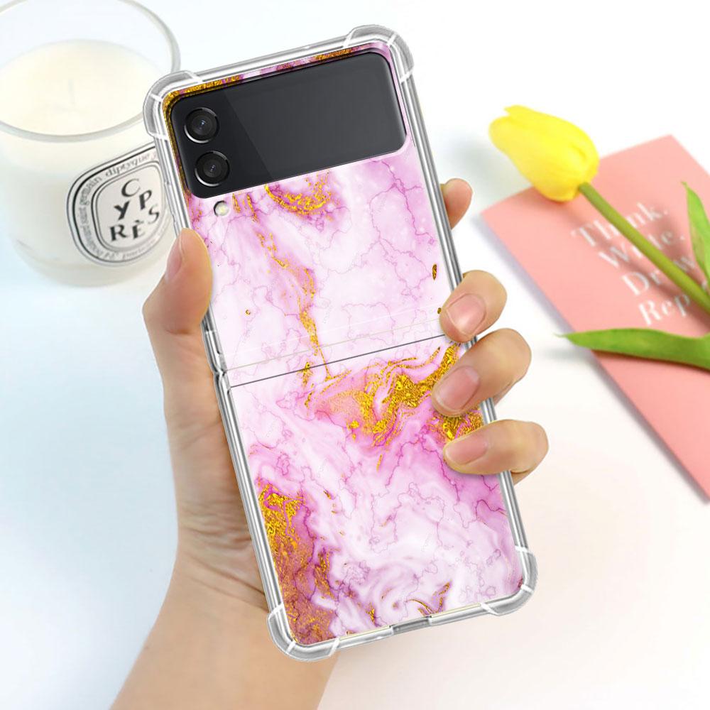 Luxury Case For Samsung Galaxy Z Flip 3 4 5G Funda Z Flip3 Clear PC Hard Shockproof Back Phone Coque Shell Marble