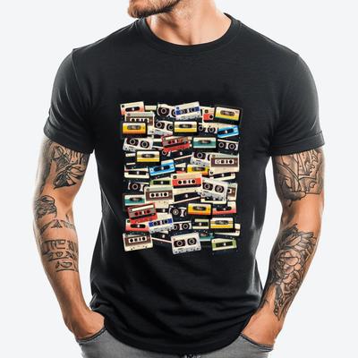 Retro 80s 90s Music Lover Cassette Tape Designer T Shirt Men Men's Clothing Loose Black T Shirt Man Clothes Design