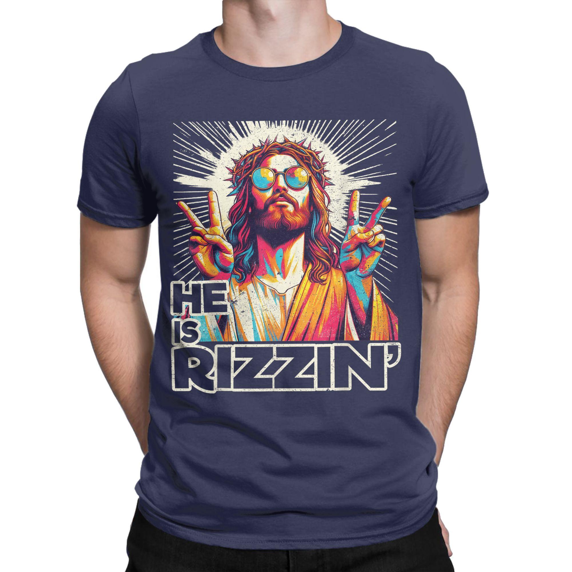 

Retro He Is Rizzin Funny Jesus Has Rizzen Easter Christian T-Shirt Unisex s T Shirts Summer O Neck Tee Shirt Loose Oversized Tops Unisex 4XL