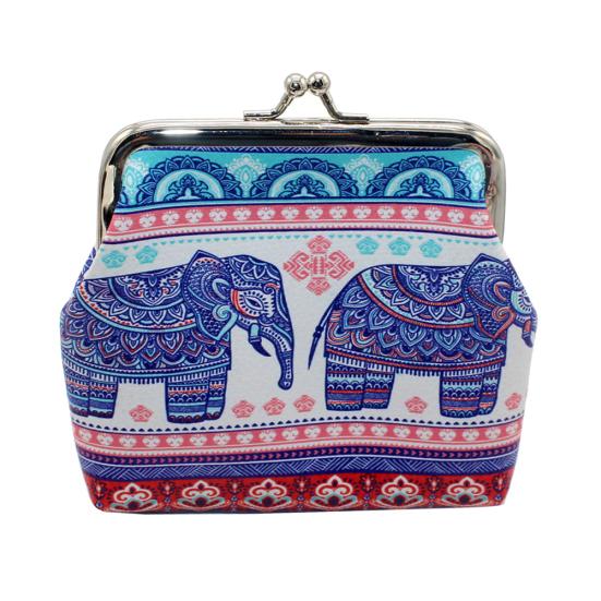 WP Love Mom Series Women Elephant Print Kiss Lock Small Coin Purse Clutch Handbag