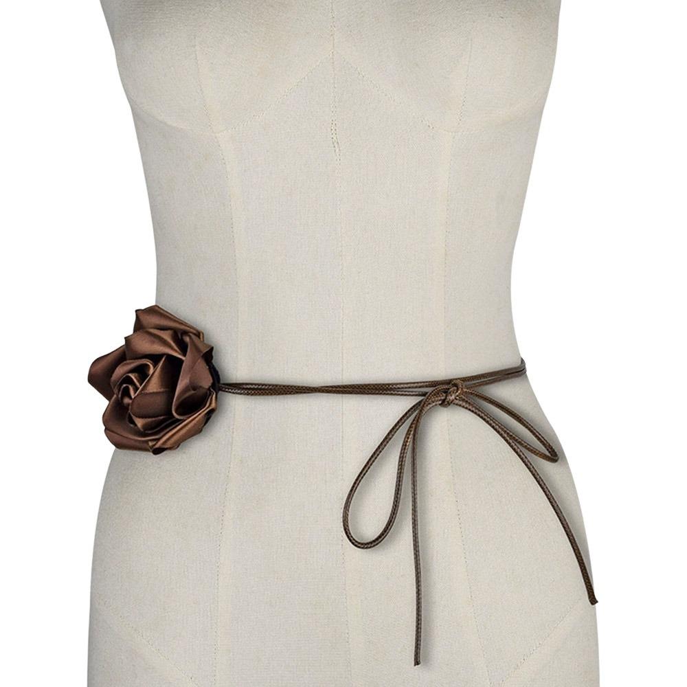 Decorative Rose Flower Rope Belts DIY Woven Waistband Strap Fabric Belt  For Women Lady Girl