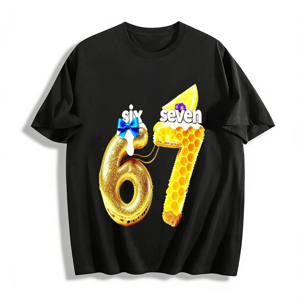 Cute Number 67 Cake Print Casual T-Shirt For Adults And Kids Pure cotton T-shirt XXS