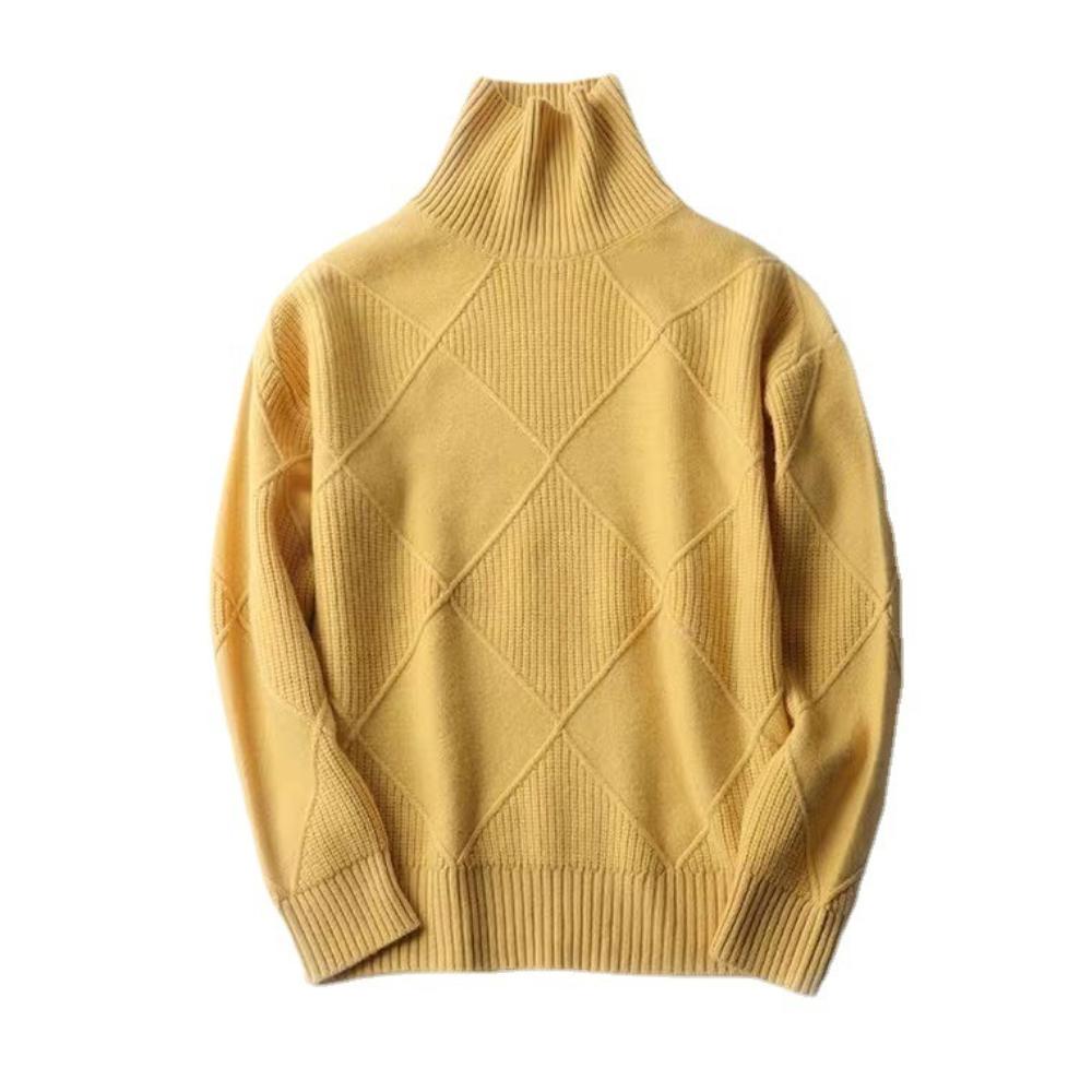 Ladies' High Neck Autumn and Winter Diamond Solid Color Thick Pullover Loose and Lazy Style Knitted Base Sweater