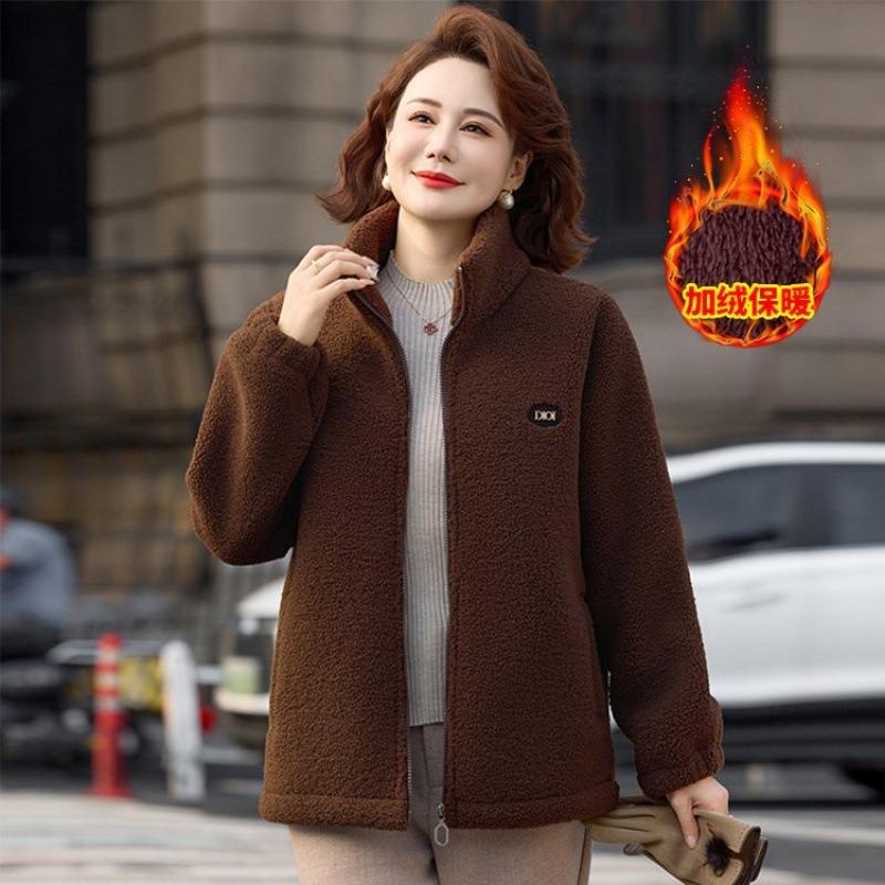 

Autumn and winter granular fleece jacket women s stand-up collar fleece thickened jacket top women 5XL [Recommended 150-80 kg] темно-коричневого