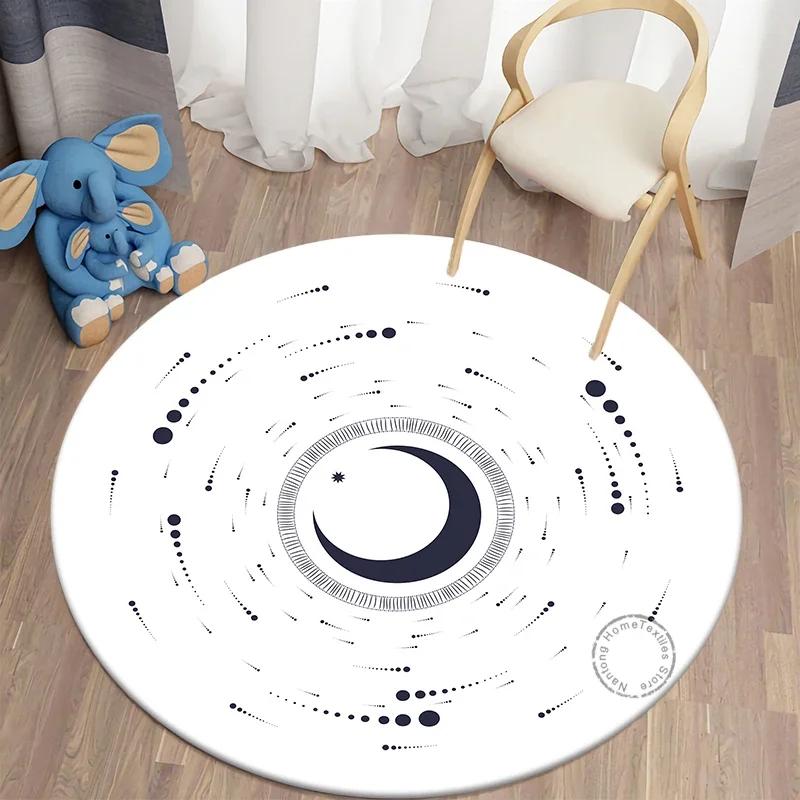 Mystery Constellation Printed Round Carpet Sun and Moon Living Room Rugs Camping Picnic Mats Anti-Slip Yoga Mat for Living Room