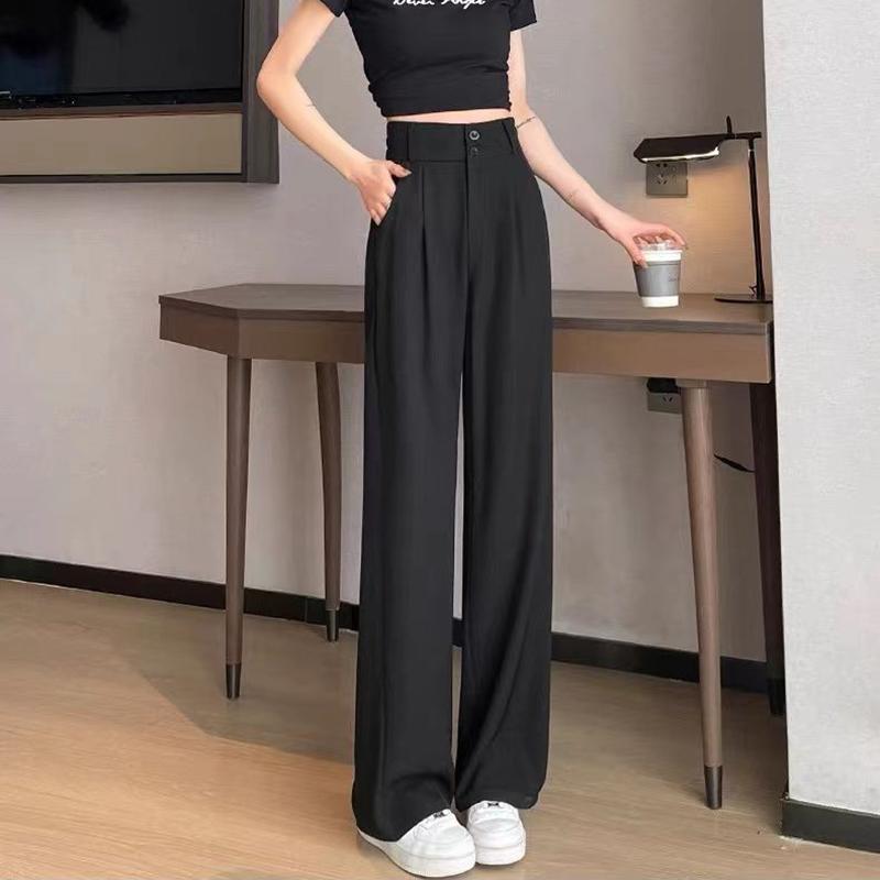 Spring and Autumn Lady Baggy High Waist Suit Pants Women Straight Leg Trousers Girls Casual Daily Slacks
