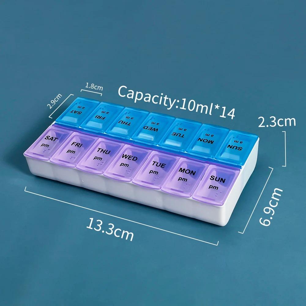

1pc Weekly 14 Grids 7 Days Pill Box Portable Travel Cases Organizer Pill Container Storage Tablets Vitamin Medicine