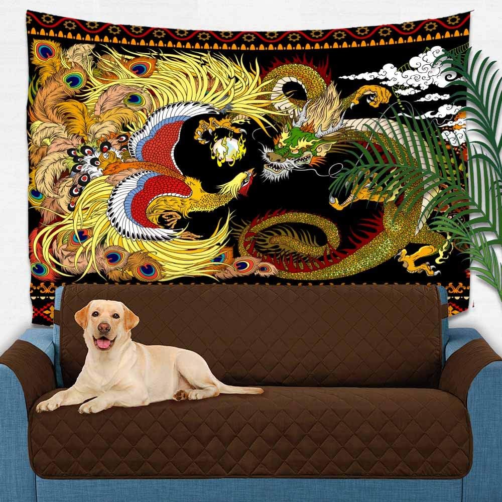 Dragon Phoenix Tapestry Chinese Oriental Asian Mythology Animal Tapestries Chinese Mythology Legend Art Tapestry Wall Hanging