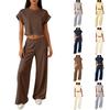 Damsort 2-delat Mode Casual Kortärmad T-shirt och Vida Byxor Set