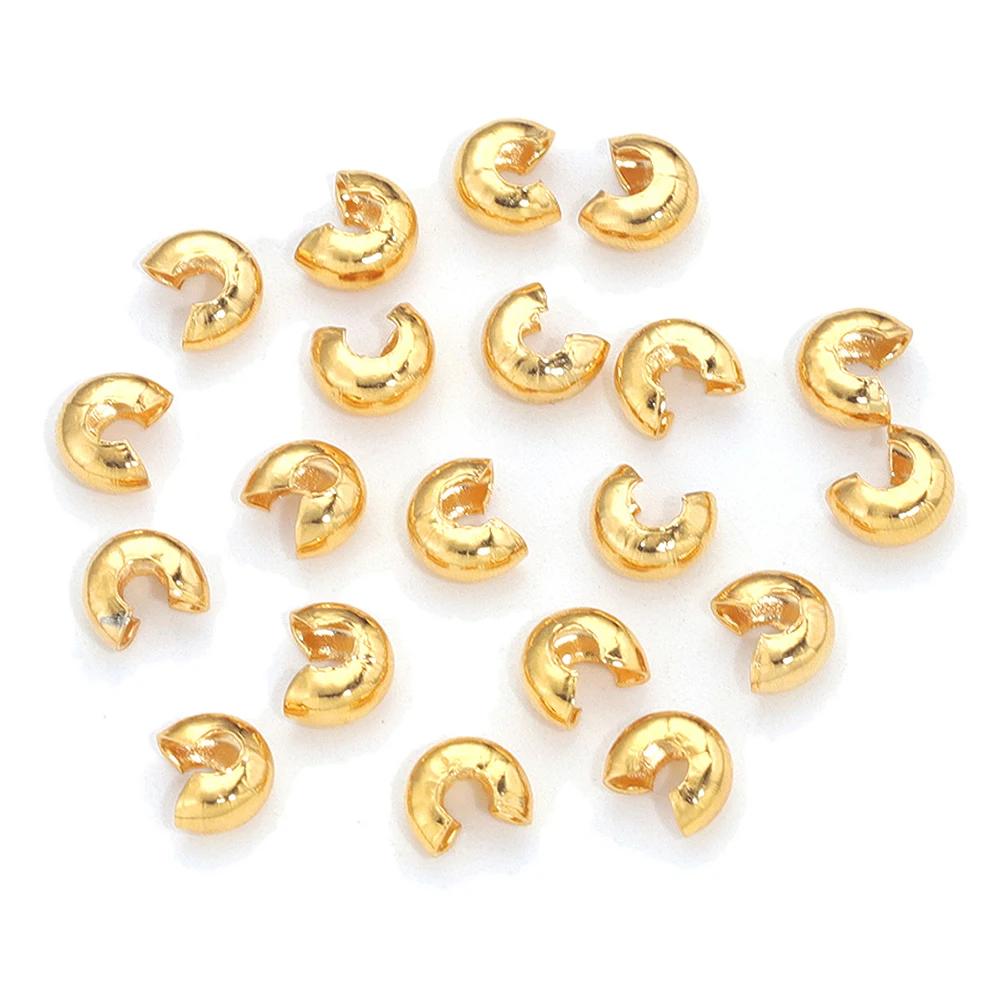 50/80PCS Copper Round Covers Open Crimp End Beads Dia 3 4 5 Mm Stopper Spacer Beads For DIY Jewelry Making Findings Supplies