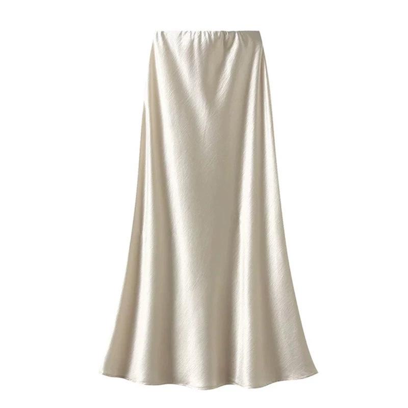 Women's French-Style Satin Midi Skirt - Light Luxury, High-Waist, Bodycon Mermaid Design for Spring and Autumn