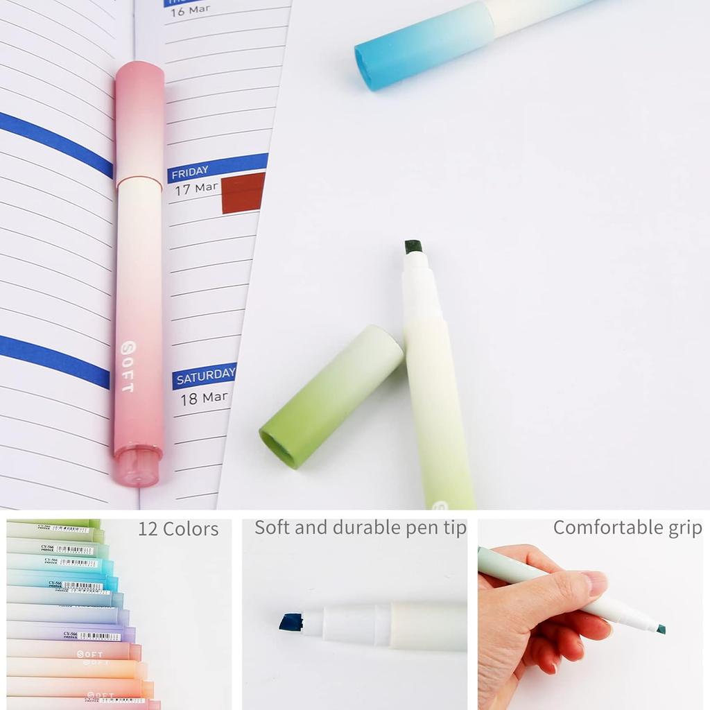 12 Stück Morandi-Farben Ästhetische Textmarker Bunte Marker Stifte zum Markieren von Bibelbuch, Kein Durchbluten und Schnelltrocknend