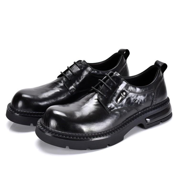 Men s Genuine Leather Round Toe Derby Shoes - Formal, Korean/British Style, Height Increasing 44