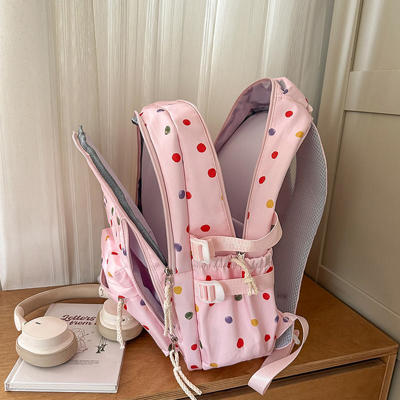 Dot Print Backpack Junior High School Student Lightweight Schoolbag Girl's Large Capacity Backpack