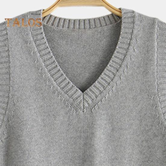 Women Knitting Vest V-Neck Sleeveless Ribbed Trim Solid Color Vest Tops Autumn Winter Loose Fit Knitwear