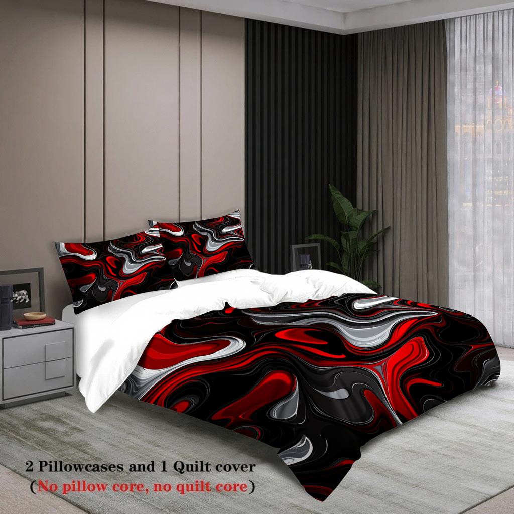 3pcs Bedding Sets 3D Printed Abstract Red Black White Wave Pattern Duvet Cover Sets With Pillowcases No Filling Modern Abstract