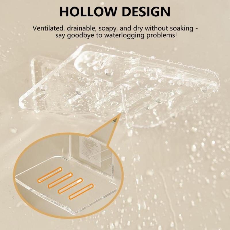 Clear Acrylic Soap Holder Ventilated Base No Damage Designs Upgrades for Quick Drying & Secure Wall Mounting