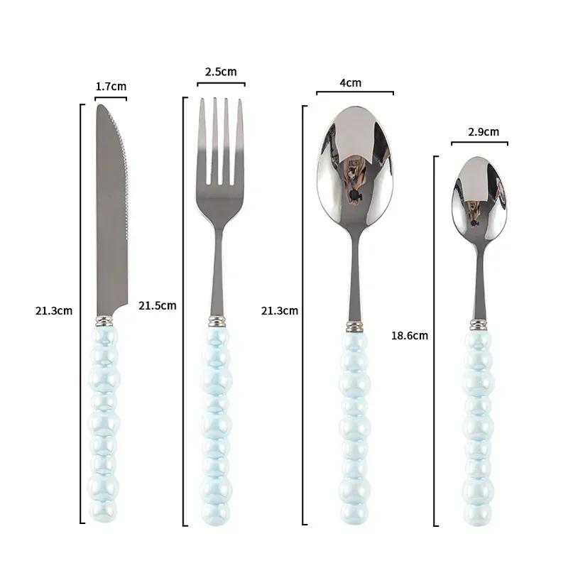 Set of 4 Ceramic Pearl Handle Cutlery Set Knife Fork Spoon Creative Cute Soup Spoon Western Food Steak Knife Spoon and Fork Set