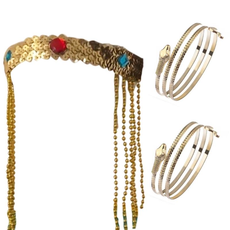 Egyptian Beaded Headband Snake Shape Bangle Carnivals Headpiece Carnivals Hairband Party Cosplay Costume Tool Unisex