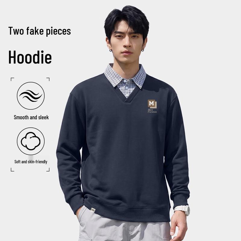 MARK FAIRWHALE Men's Preppy Faux Two-Piece Long Sleeve Sweatshirt