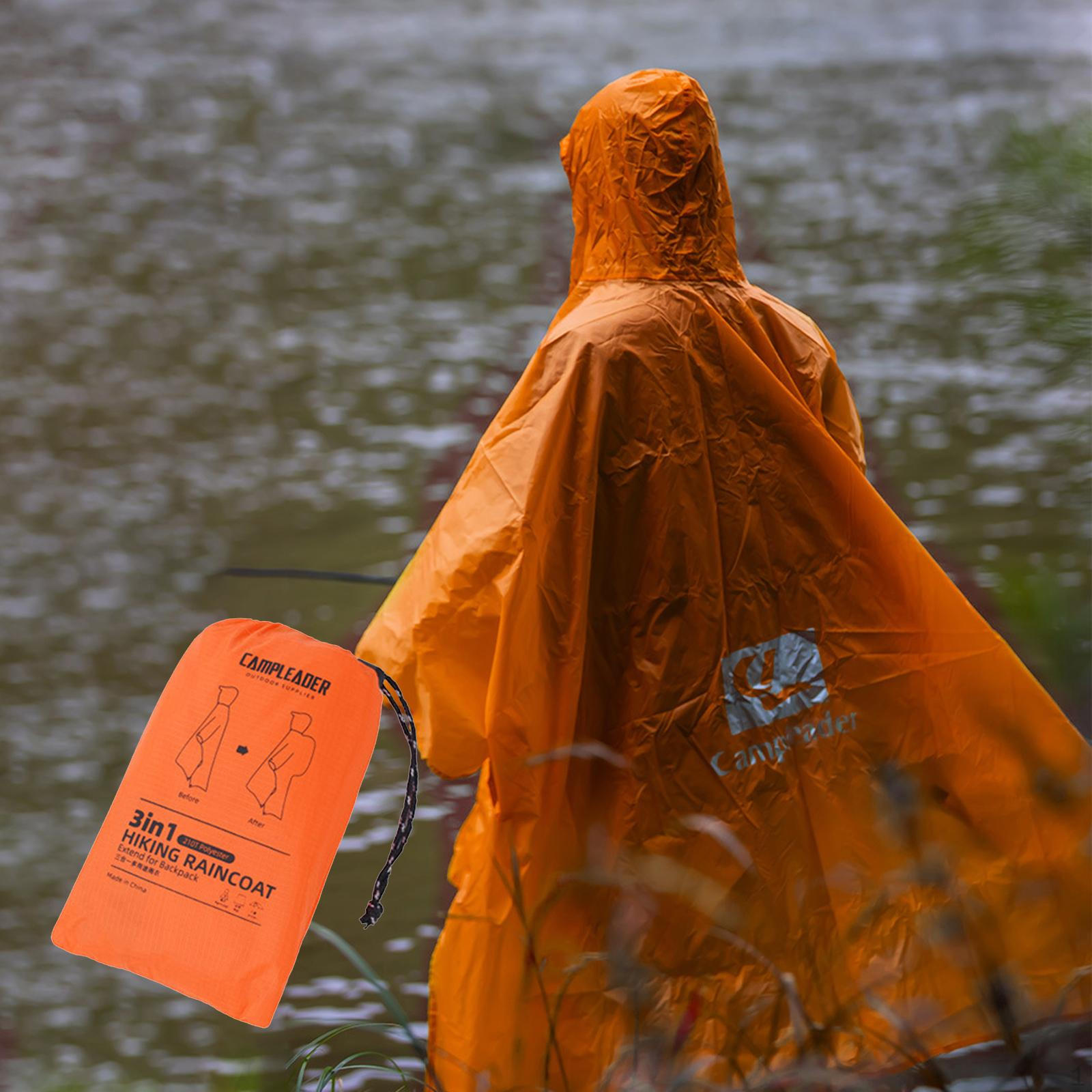

Куртка-пончо от дождя с капюшоном 3 в 1, дождевик для взрослых, пальто для спортивных мероприятий, рыбалки, путешествий оранжевый