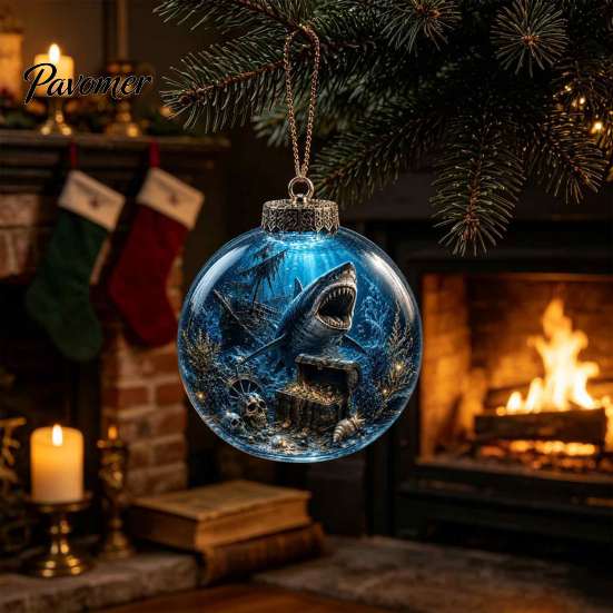 3D Sea Animal LED Lights Ocean Christmas Ball Ornament, Clear Acrylic Life Light-Up Miniature Creatures Decorations Hanging Decoration for Xmas Tree,