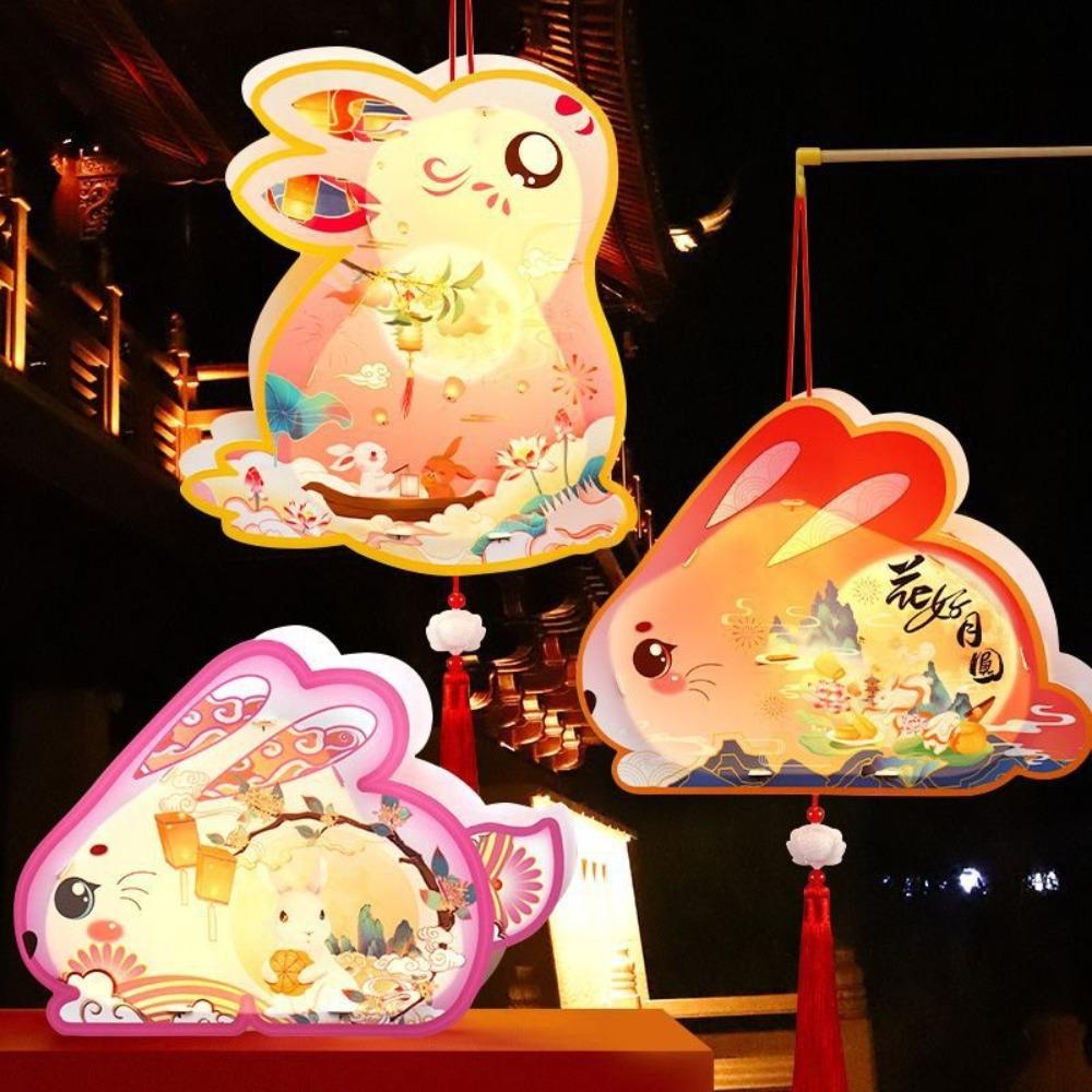 Cartoon Mid-Autumn Festival Lantern Glowing Lantern DIY Material Package Rabbit Lanterns  Gifts