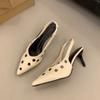Fashion New Summer Women's Sandals Metal Rivet High Heels Footwear Elegant Slingback Pointed Slip On Party Lady Pumps Shoes