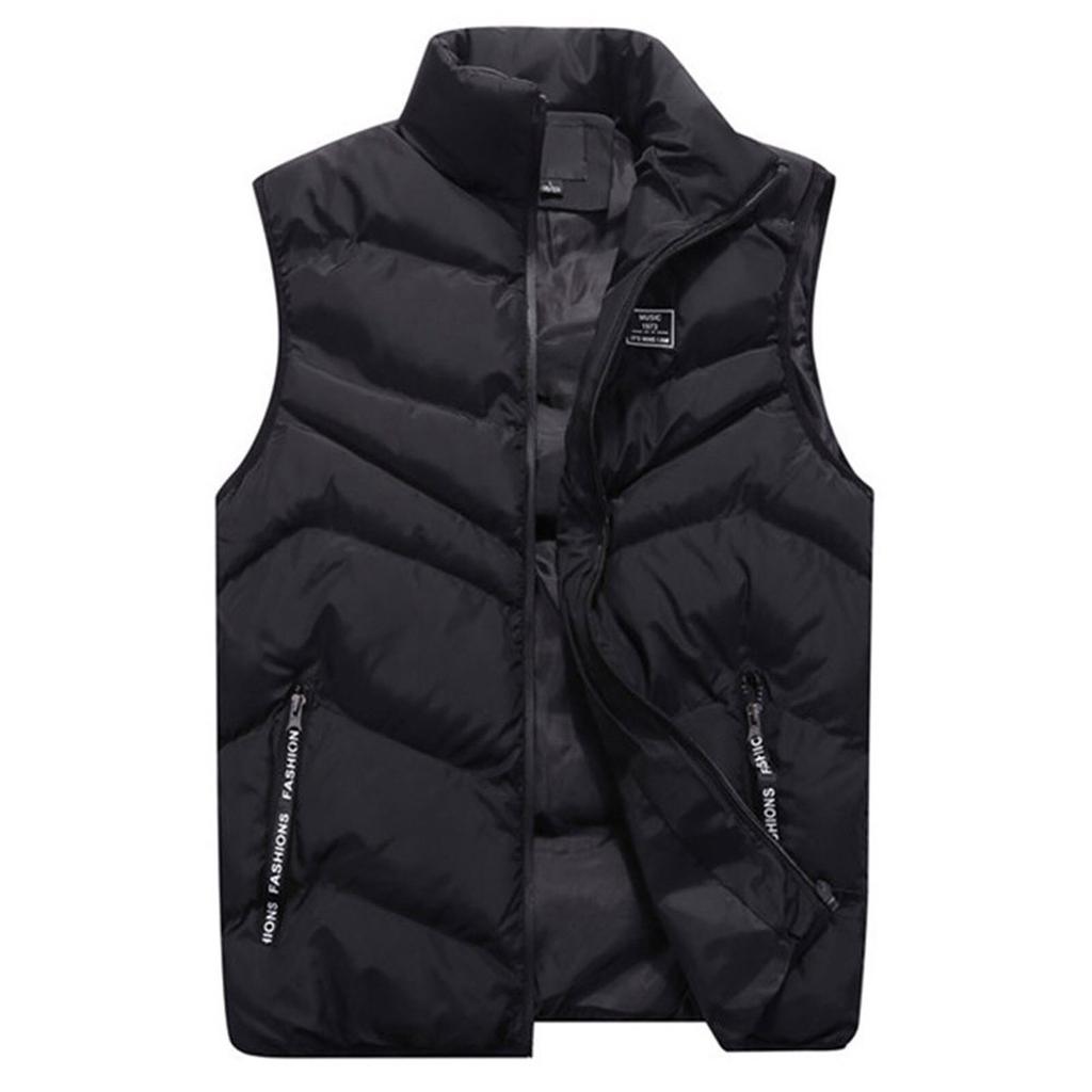 Men Clothing Men's Autumn Winter Fashion Stand Collar Pure Color Waistcoat Vest Jacket Top Coat