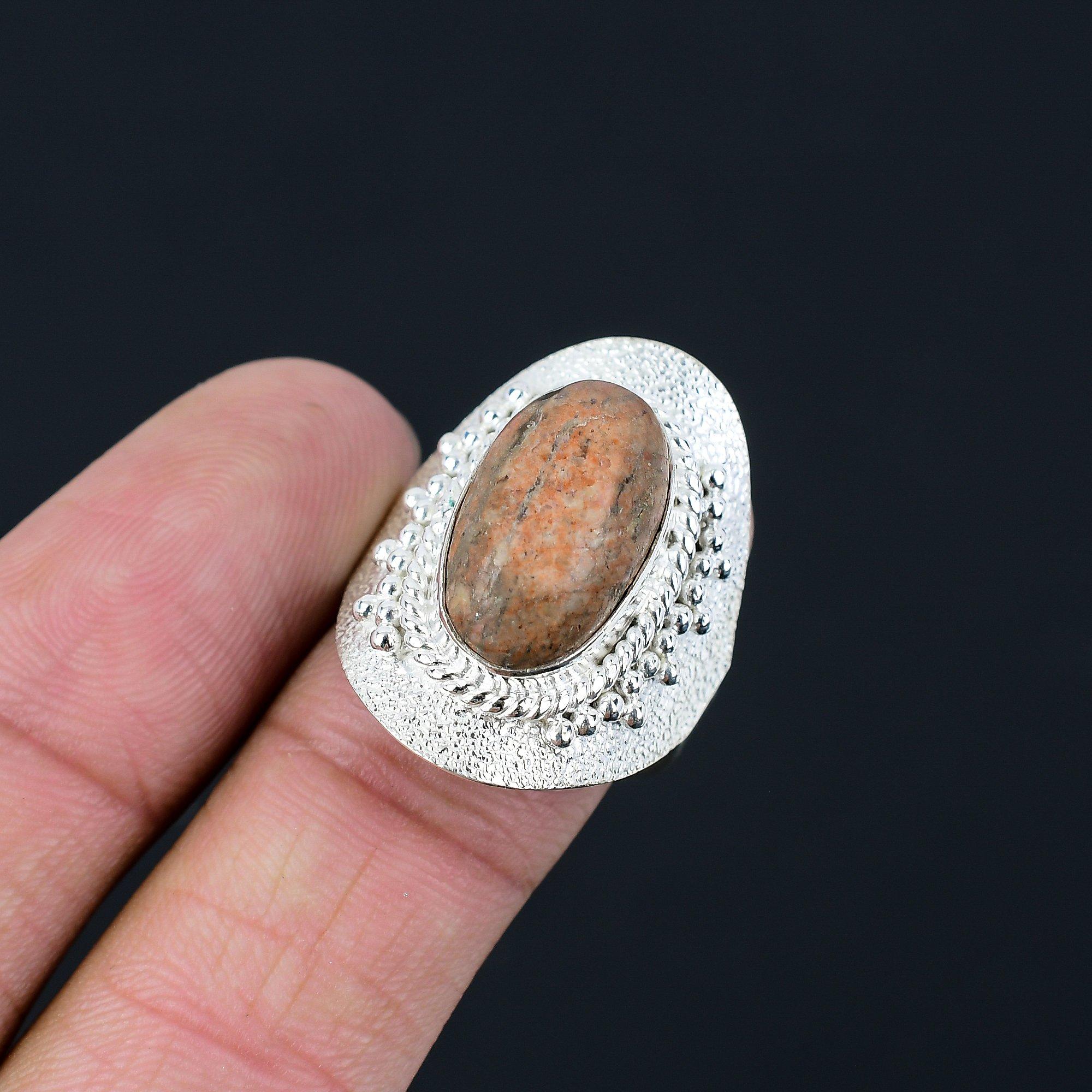 Heart Chakra Natural Unakite 925 Silver Statement Promise Birthday Ring US 8.5 8.5