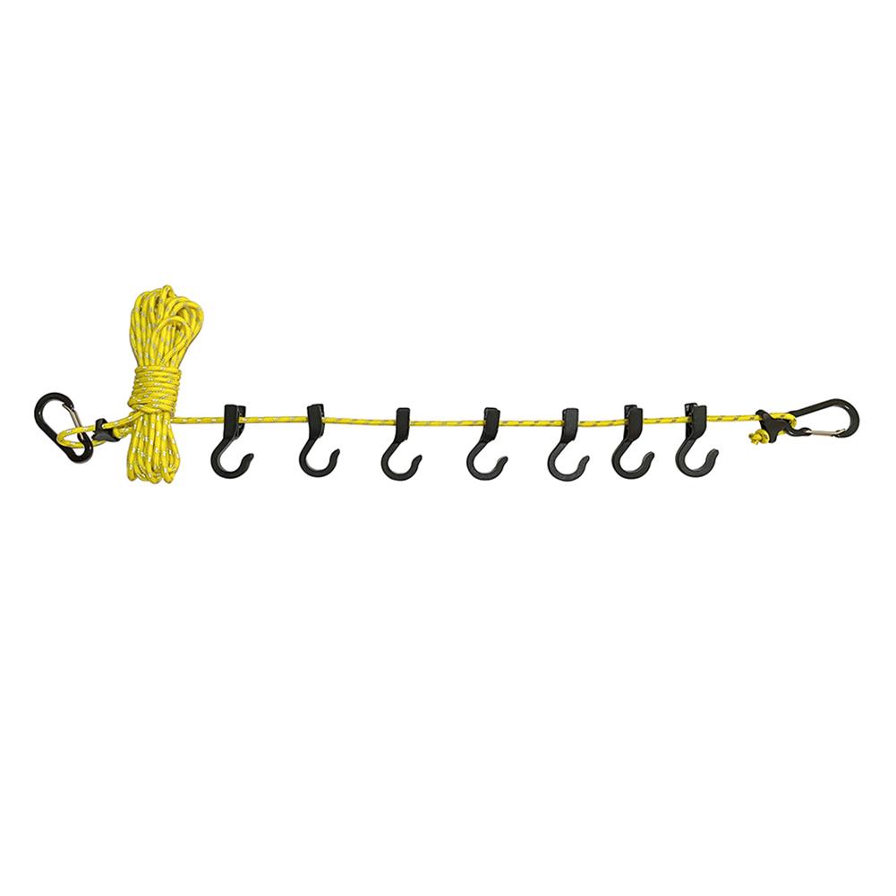 Camping Clothesline Non-slip Outdoor Clothespins Portable Travel Windproof Adjustable with 7 Hooks for Home Picnic Hiking