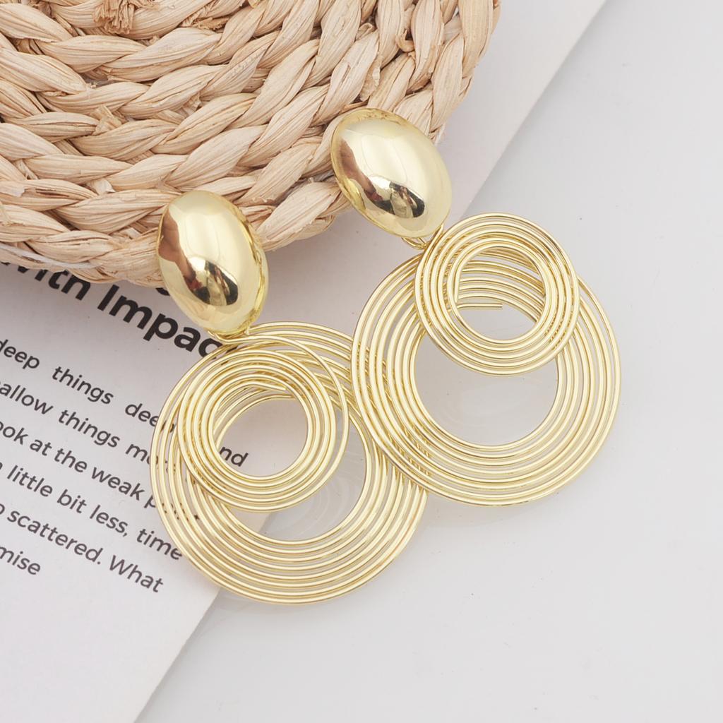 Two-layers Circles Women's Hanging Earrings Gold Color Silver Color Metal Spiral Pendants Dangle Earrings for Female European